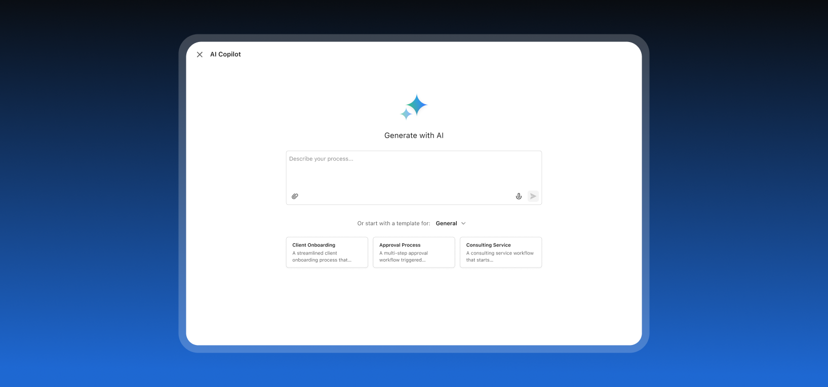 AI-assisted workflow creation interface.