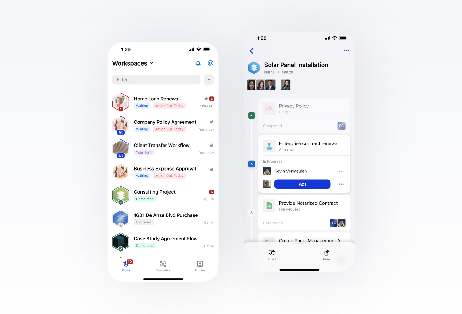 Coordinator mobile Workspace status overview.